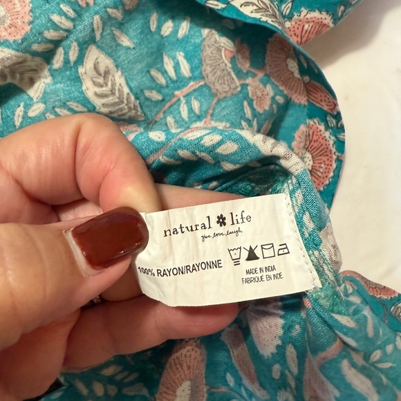 Natural Life Boho Floral Maxi Dress Blue Pink Print Smocked Waist Size M - Picture 6 of 7